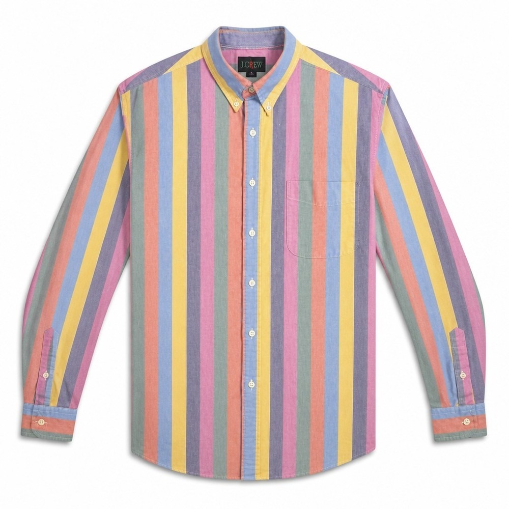 J.Crew Mens M Multi Color Stripe Cotton Oxford Button Down Shirt Long Sleeve - Picture 2 of 16